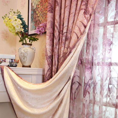 工厂供应商埃及提花薄纱固定褶房子纺织窗帘布面板遮光窗帘出售